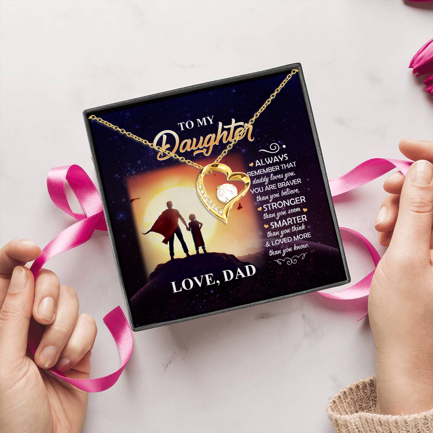 6O. To My Daughter Always Remember (4) Forever Love Necklace (Gold) 5