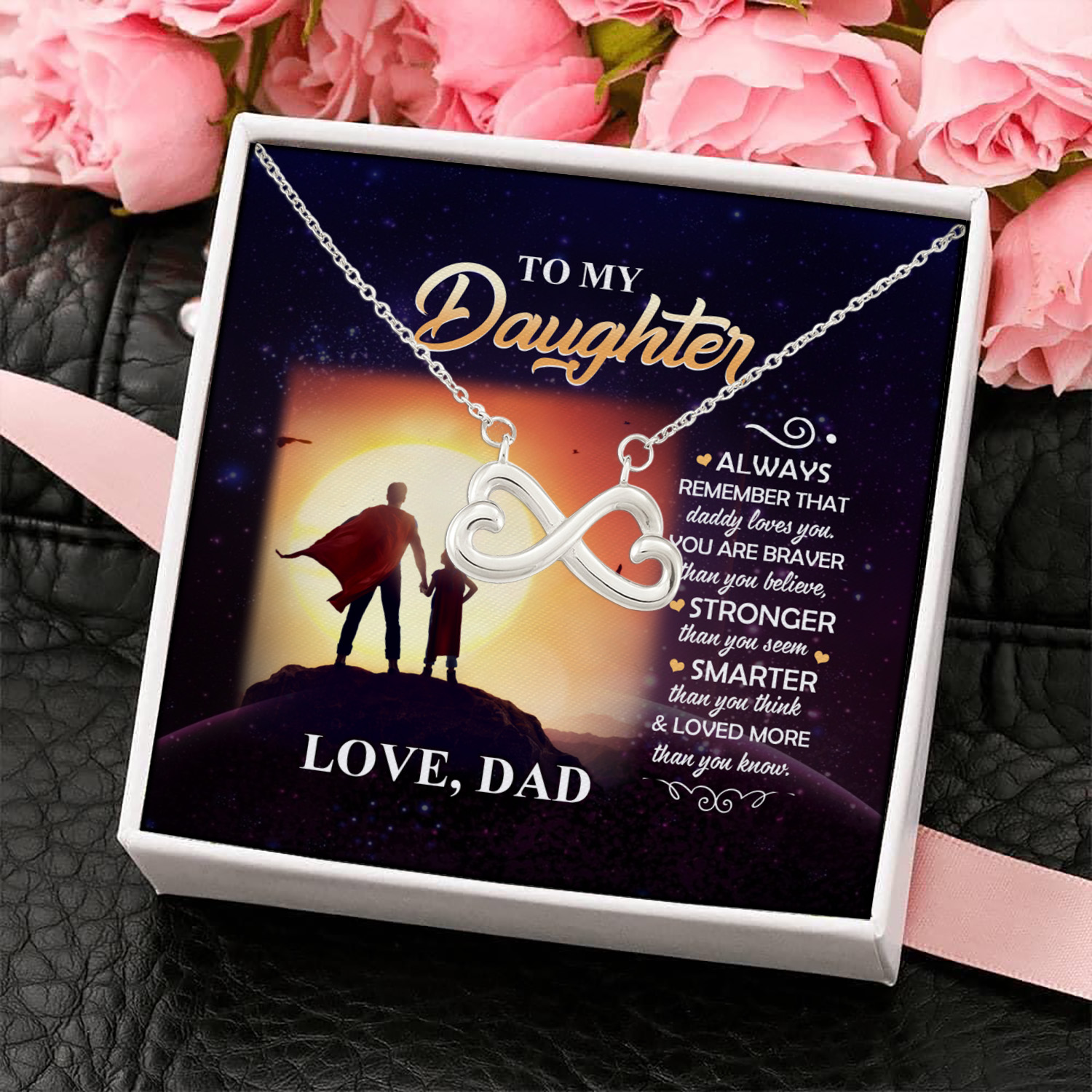 6O. To My Daughter Always Remember (4) Infinity Heart Necklace (Silver) 4