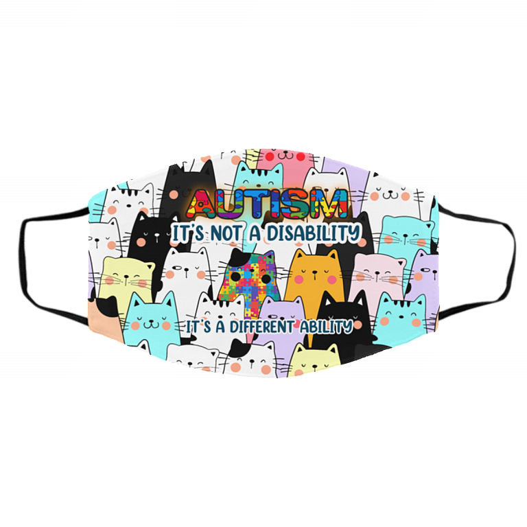 Autism It's Not A Disability It's A Different Ability Washable Reusable Custom Printed Cloth Face Mask, White, Cloth Face Cover – Medium/Large
