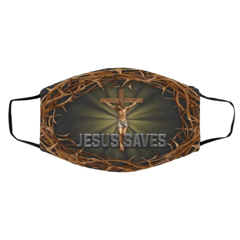 Jesus Save Mask, White, Cloth Face Cover – Medium/Large