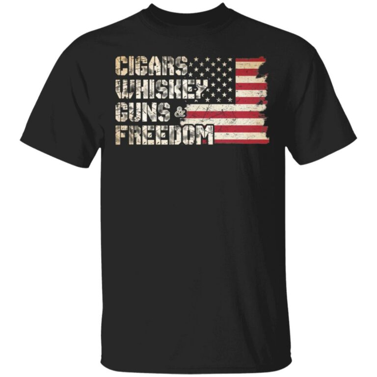 Cigar Whiskey Guns and Freedom American Flag T-Shirt - US Flag Patriotic Shirt, Black, Unisex T-Shirt