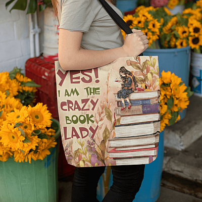 Alternative view of Yes I Am The Crazy Book Lady All Over Print Tote - Shoulder Bag