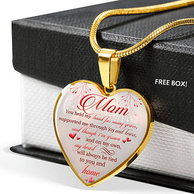 Mom You Held My Hand For Many Years Supported Me Through Joy And Tears Heart Pendant Necklace - Heart Luxury Necklace (Gold Plated)