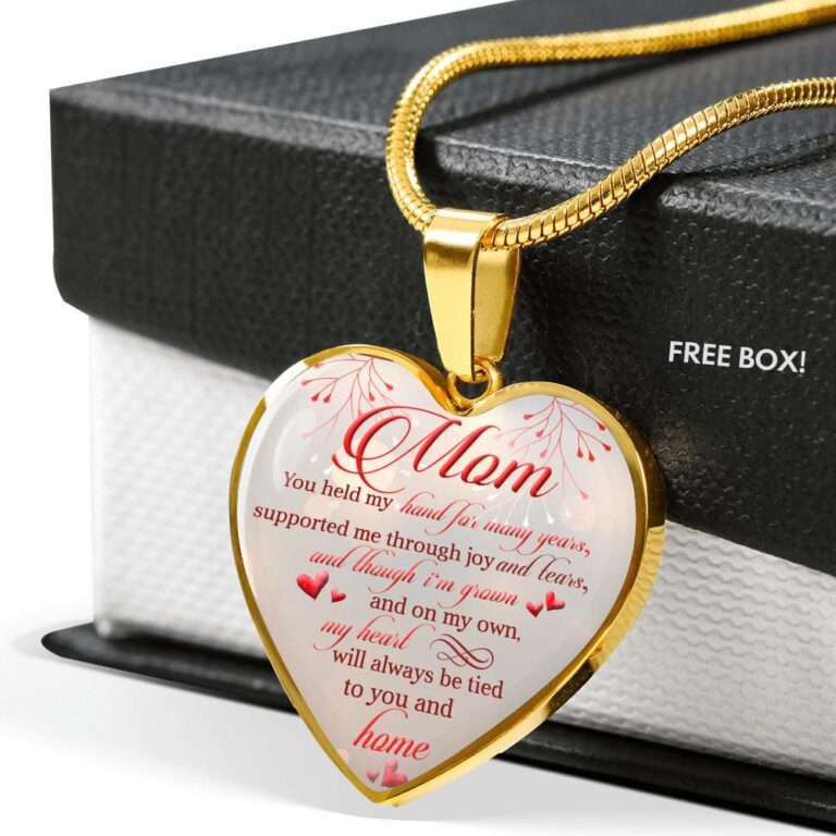 Mom You Held My Hand For Many Years Supported Me Through Joy And Tears Heart Pendant Necklace - Heart Luxury Necklace (Gold Plated)