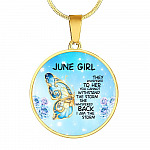 June Girl They Whispered To Her You Cannot Withstand The Storm Circle Pendant Necklace - Circle Luxury Necklace (Gold Plated)