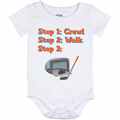 Crawl Walk Hockey, White, Baby Onesie - 12 Month