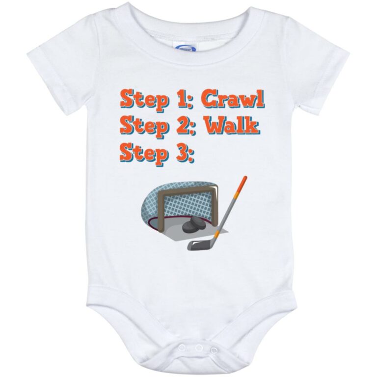 Crawl Walk Hockey, White, Baby Onesie - 12 Month