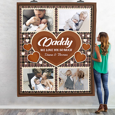 Alternative view of Personalized Photo Dear Daddy We Love You So Much Fleece Blanket - Sherpa Blanket - Customized Fathers Day Gift