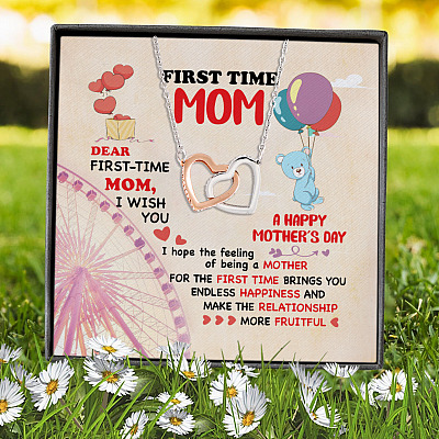 Alternative view of Dear First Time Mom Happy Mother's Day From Your Baby Bump Newborn Interlocking Hearts Message Card Necklace