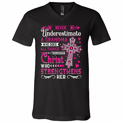 Never Underestimate A Grandma, Black, V-Neck T-Shirt