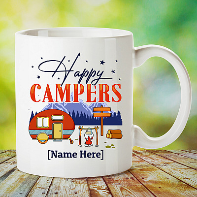 Alternative view of Personalized Happy Campers With Couple Name Coffee Mug - Beer Stein - Water Bottle - Color Changing Mug
