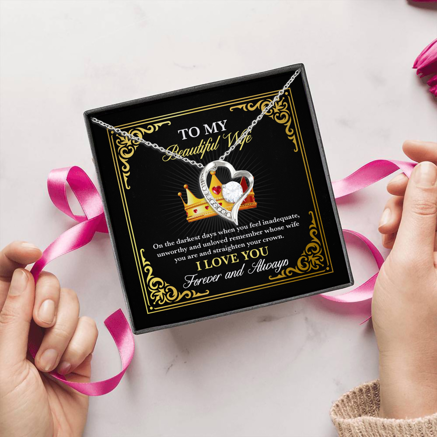 6O. To My Beautiful Wife (5) Forever Love Necklace (Silver) 5