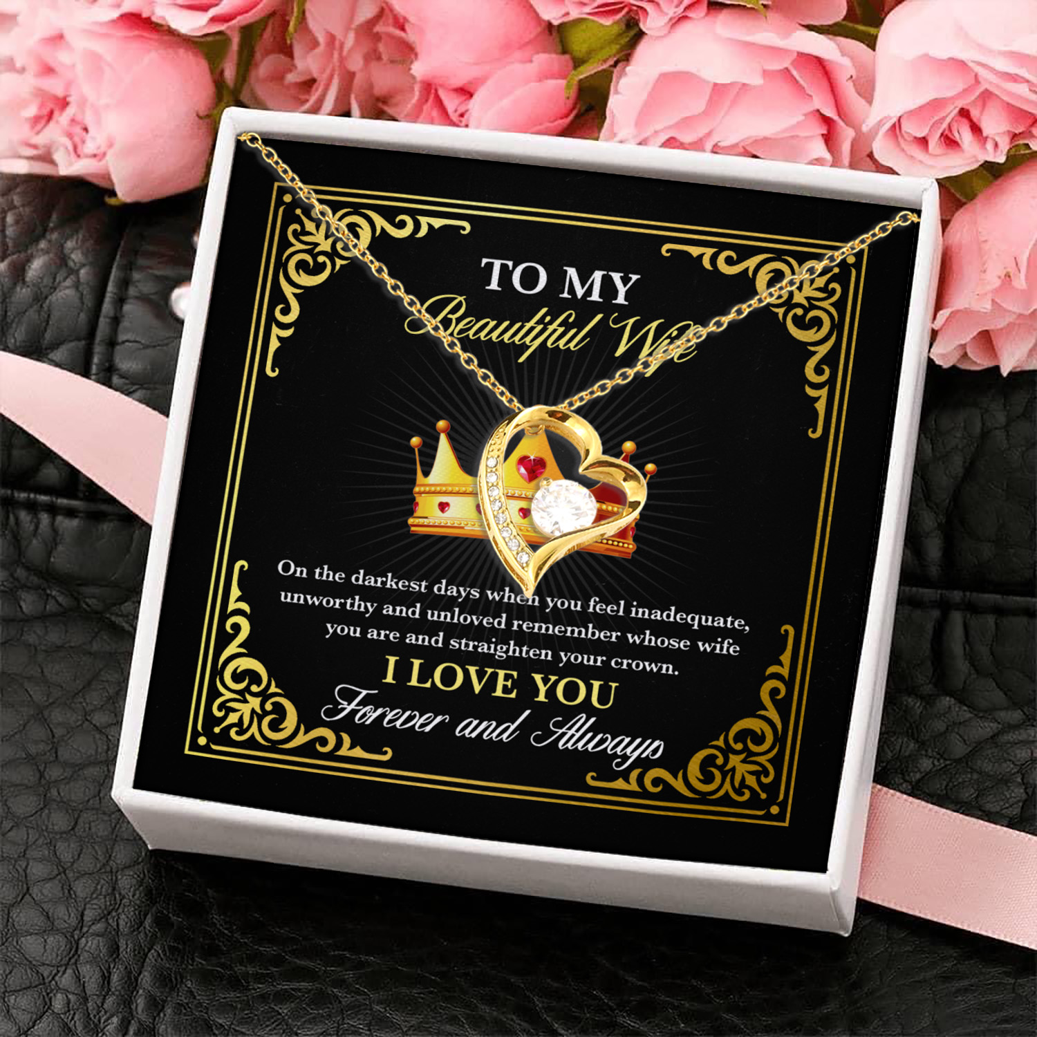 6O. To My Beautiful Wife (5) Forever Love Necklace (Gold) 4