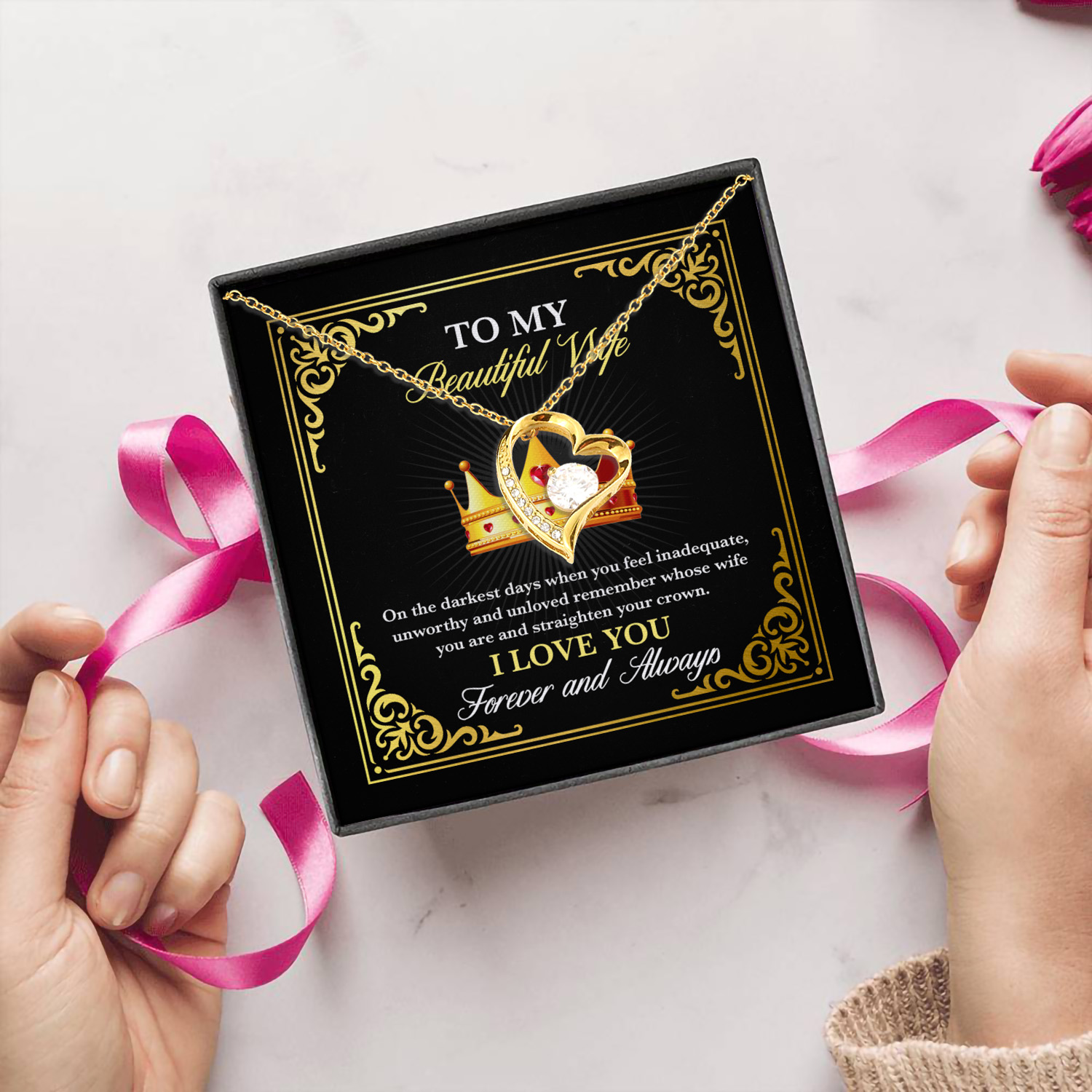 6O. To My Beautiful Wife (5) Forever Love Necklace (Gold) 5