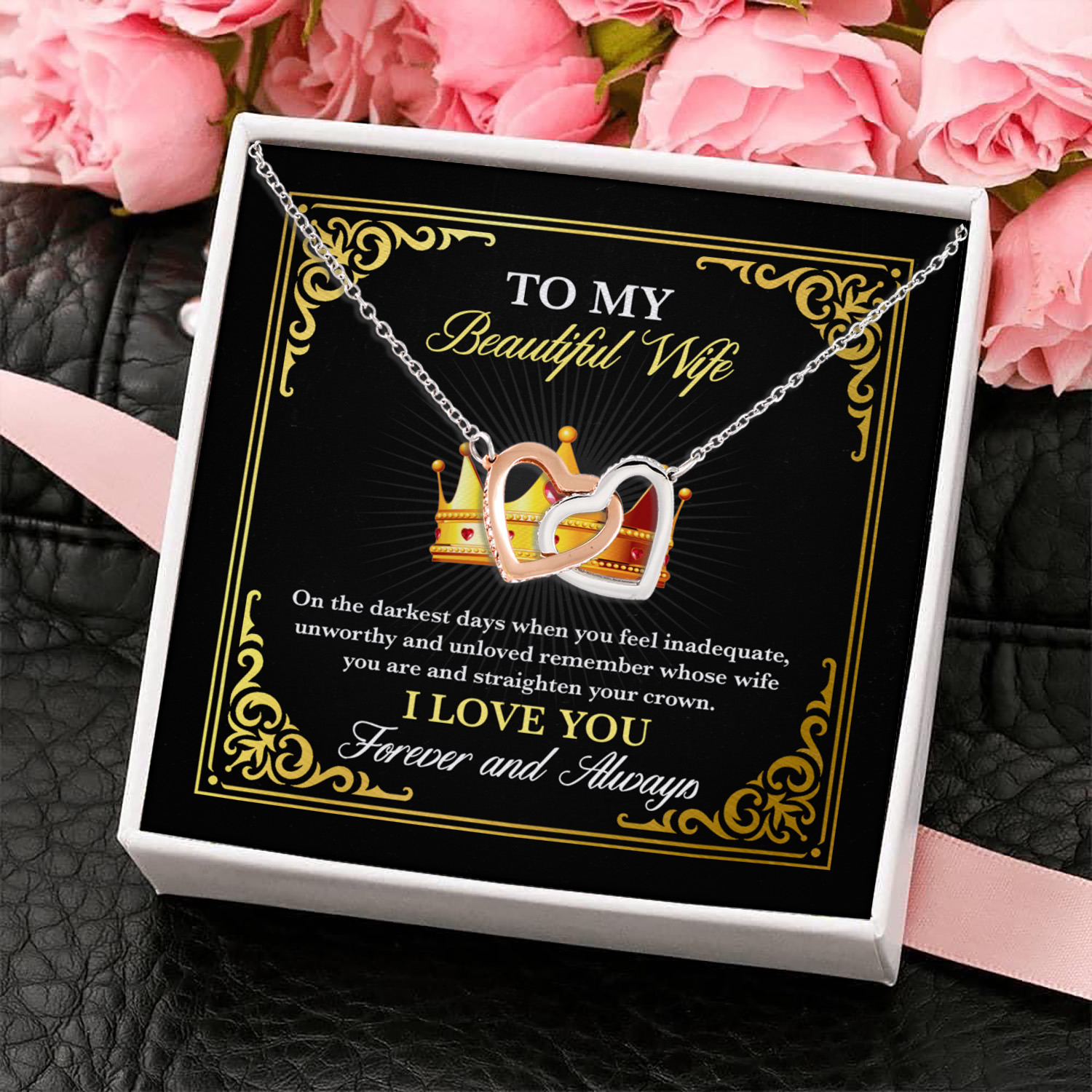 6O. To My Beautiful Wife (5) Interlocking Hearts Necklace 4
