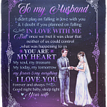 To My Husband Blanket - I Didn't Plan On Falling In Love With You Blanket - I Love You Blanket, White, Cozy Plush Fleece Blanket - 50x60