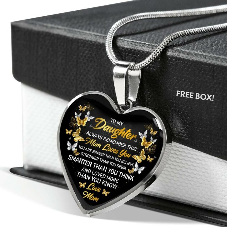 Mom to My Daughter Always Remember that Mom Loves You You Are Braver Than You Believe Heart Pendant Necklace - Heart Luxury Necklace (Silver)