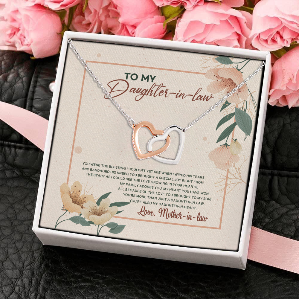 6VT. To My Daughter In Law You Were Blessing Interlocking Hearts Necklace 4