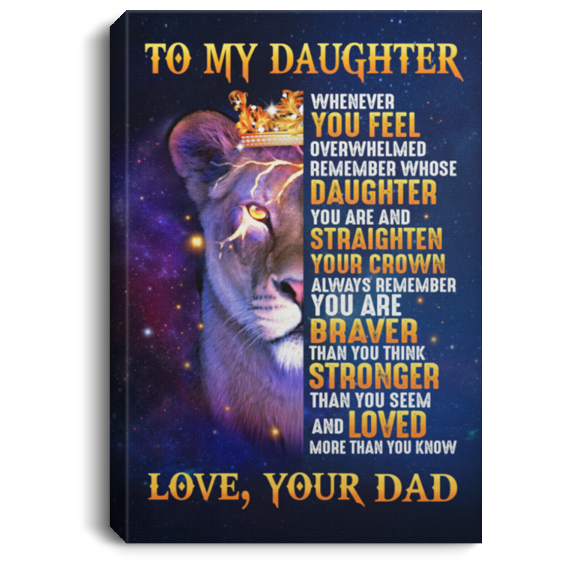 Daughter Framed Canvas From Dad - Remember Whose Daughter You Are Straighten Your Crown Unframed Poster, White, 0.75'' Framed Canvas Daughter Framed Canvas From Dad - Remember Whose Daughter You Are Straighten Your Crown Unframed Poster, White, 0.75'' Framed Canvas