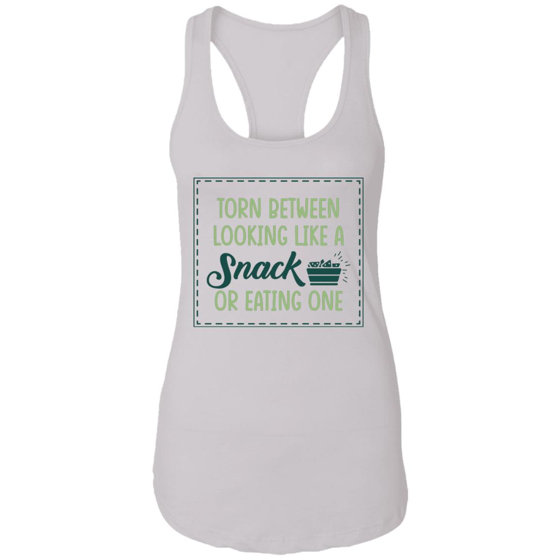 Torn Between Looking Like a Snack or Eating One Snack Lovers Cotton Tank Top Tee - Ladies Racerback Tank, White, Ladies Racerback Tank