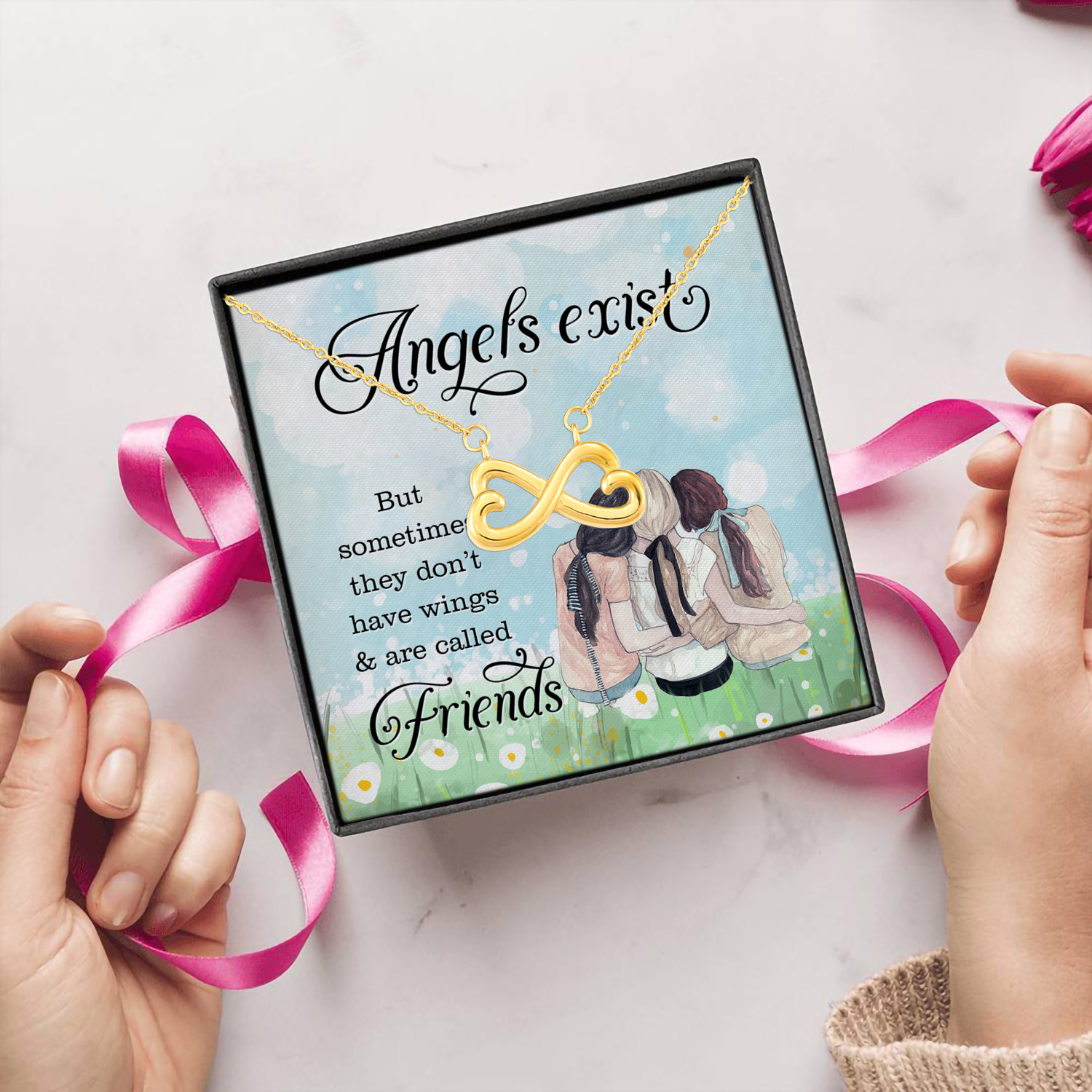 1P. Angel friends - 3 Infinity Heart Necklace (Gold) 5