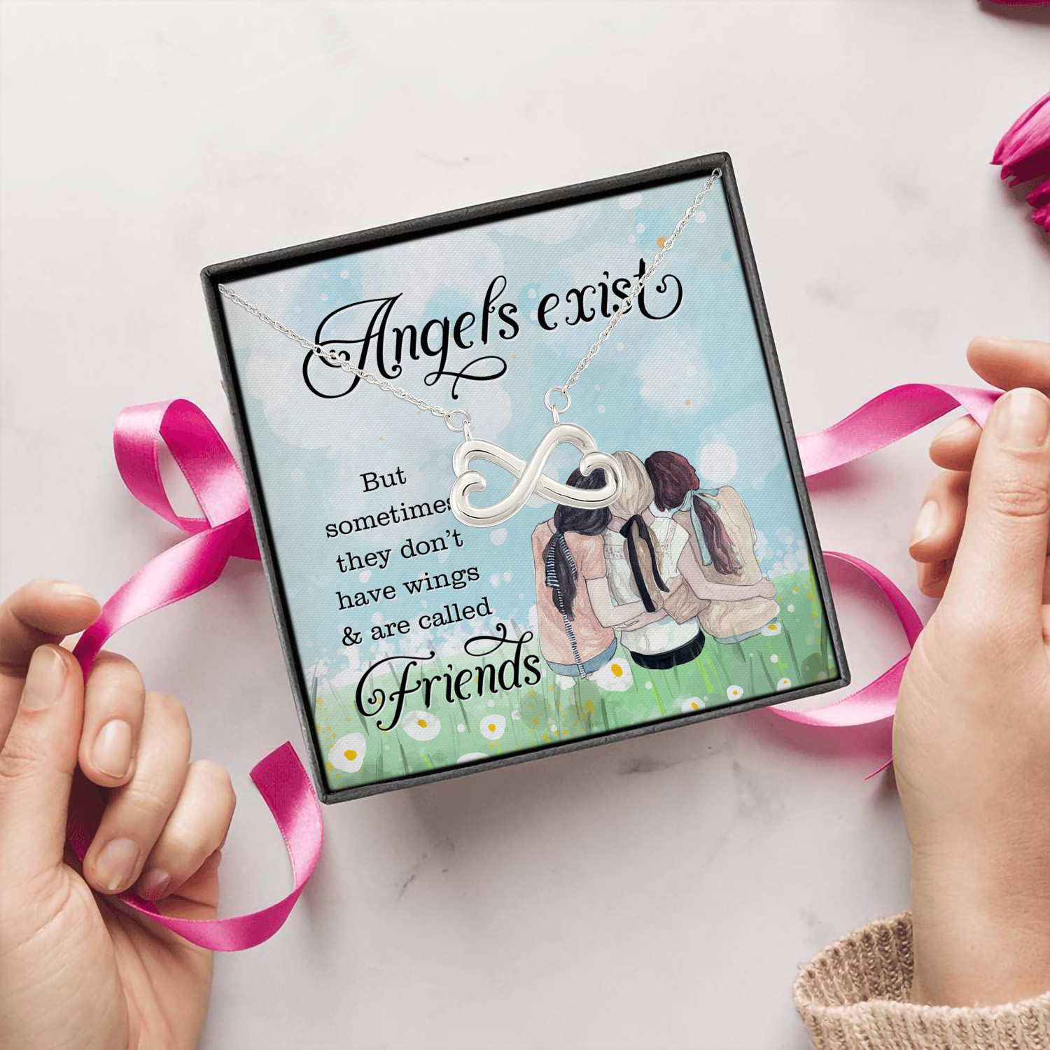 1P. Angel friends - 3 Infinity Heart Necklace (Silver) 5