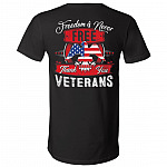 Freedom Is Never Free Thank You All Veterans America Flag Print On Back T-Shirt - V-Neck Tee, Black, V-Neck T-Shirt
