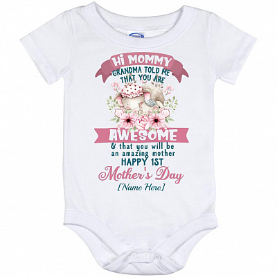 Personalized Grandma Tol, White, Baby Onesie - 12 Month