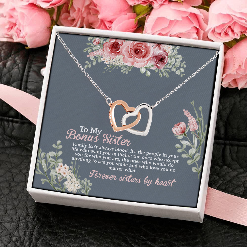 6VT. To My Bonus Sister Isn't Always Blood Interlocking Hearts Necklace 4