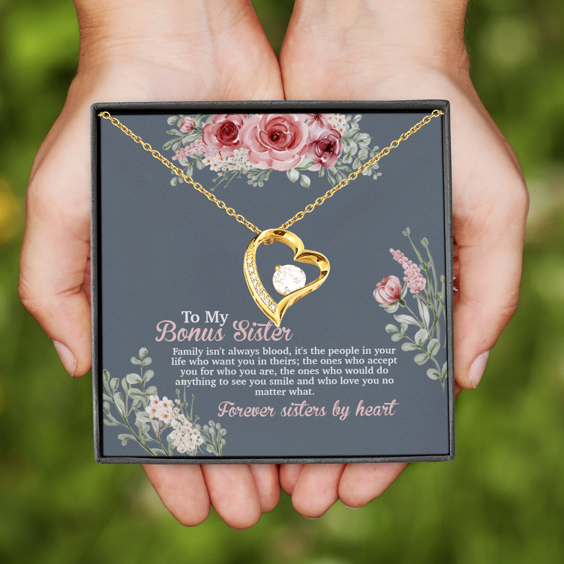 6VT. To My Bonus Sister Isn't Always Blood Forever Love Necklace (Gold)