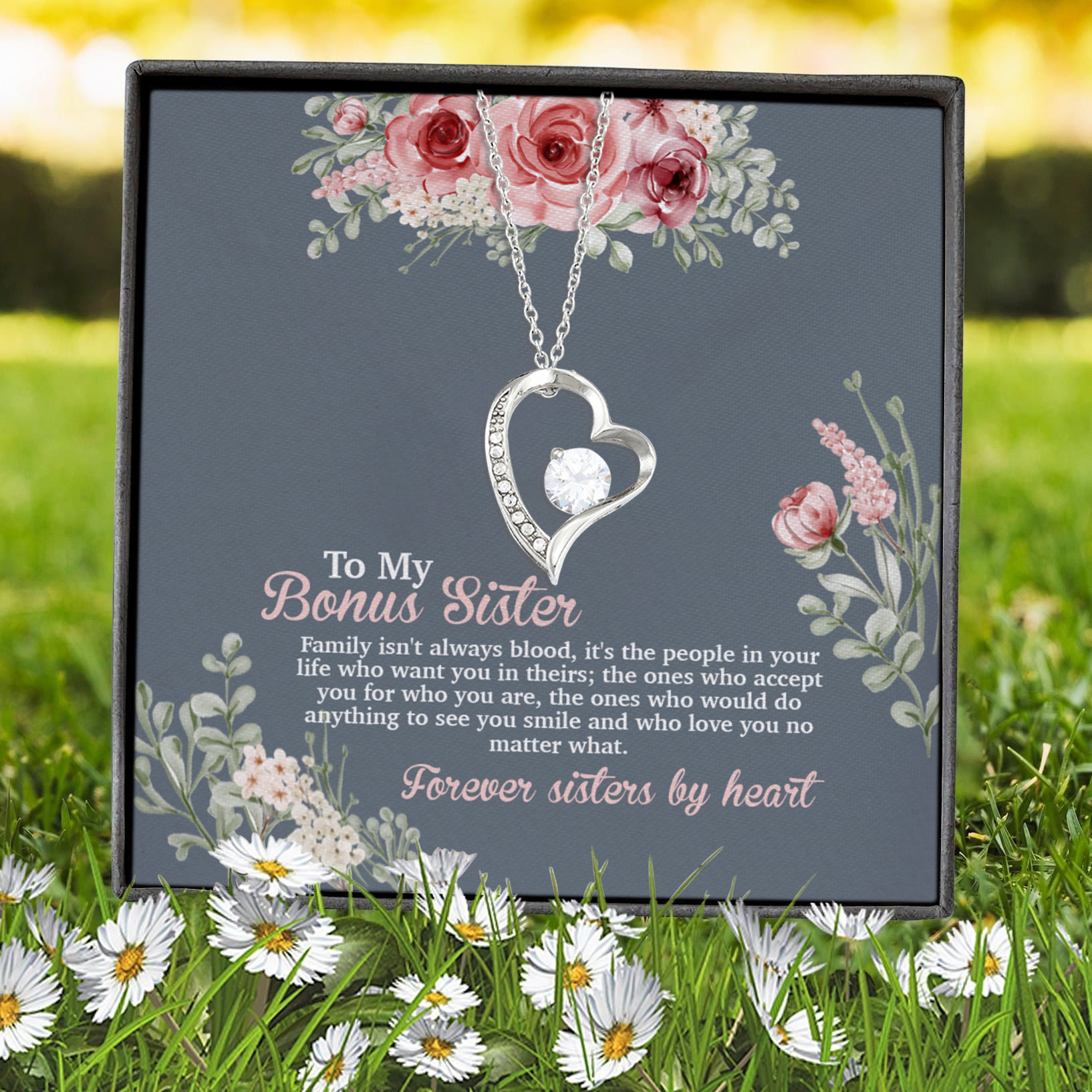 6VT. To My Bonus Sister Isn't Always Blood Forever Love Necklace (Silver) 7