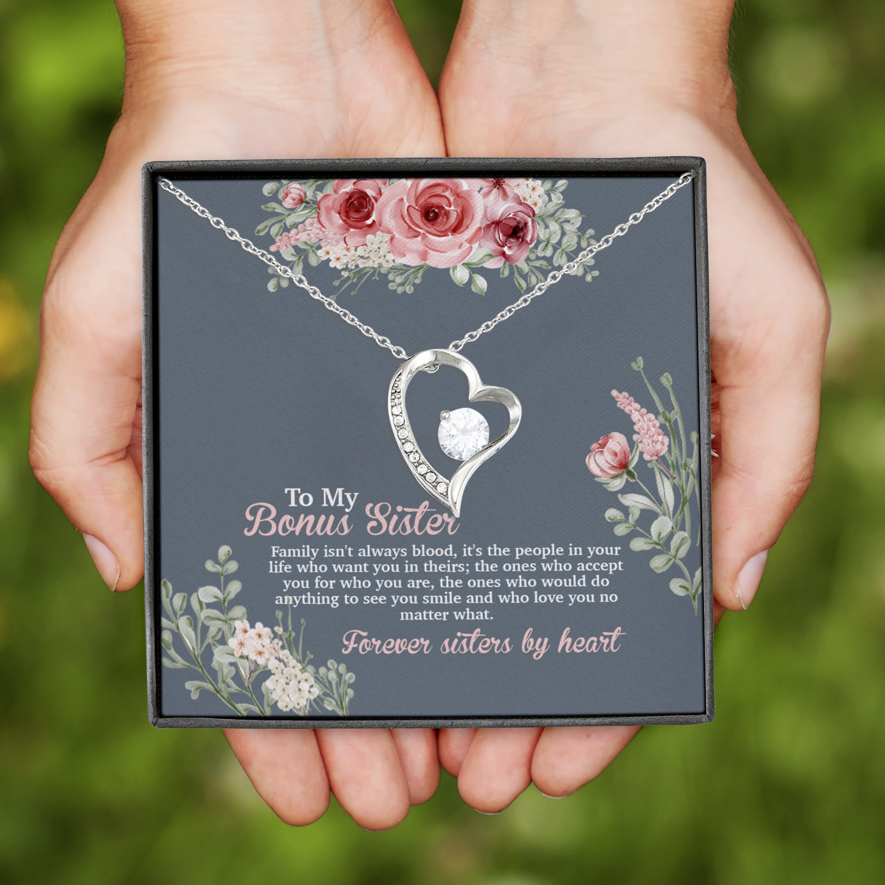 6VT. To My Bonus Sister Isn't Always Blood Forever Love Necklace (Silver)