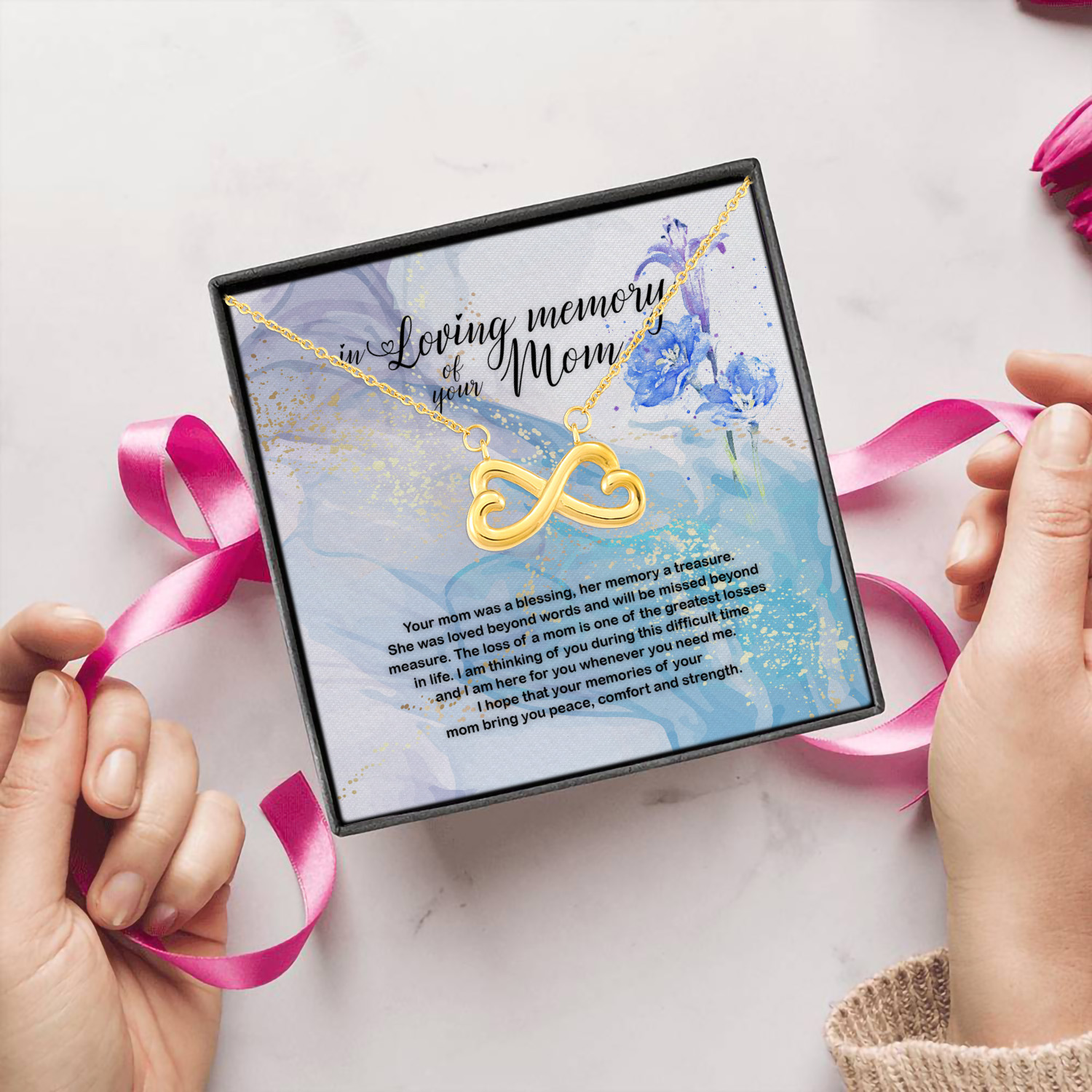 5O. Loving Memory Mom Infinity Heart Necklace (Gold) 5