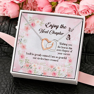 Alternative view of Enjoy The Next Chapter Wishing You The Best In This Next Chapter Of Your Career Interlocking Hearts Pendant Necklace