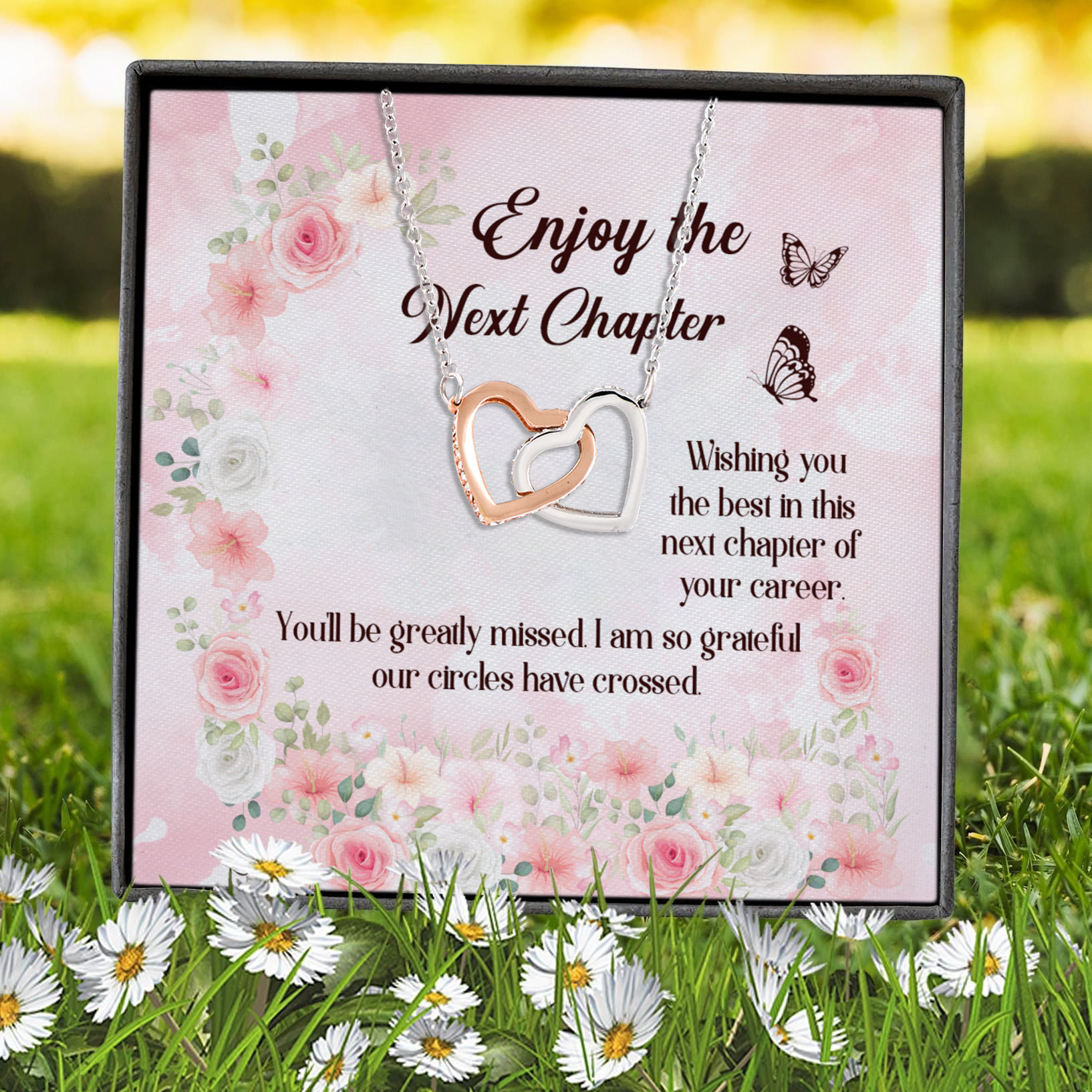 8Th. Enjoy The Next Chapter Retirement card (5) Interlocking Hearts Necklace 7
