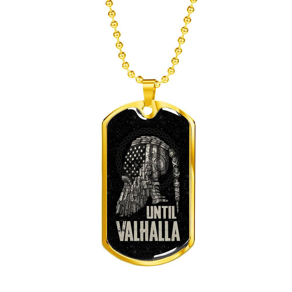 Until Valhalla Viking Dog Tag Necklace - Skull American Flag Norse Viking Dog Tag Necklace - Dog Tag (Gold Plated) Until Valhalla Viking Dog Tag Necklace - Skull American Flag Norse Viking Dog Tag Necklace - Dog Tag (Gold Plated)