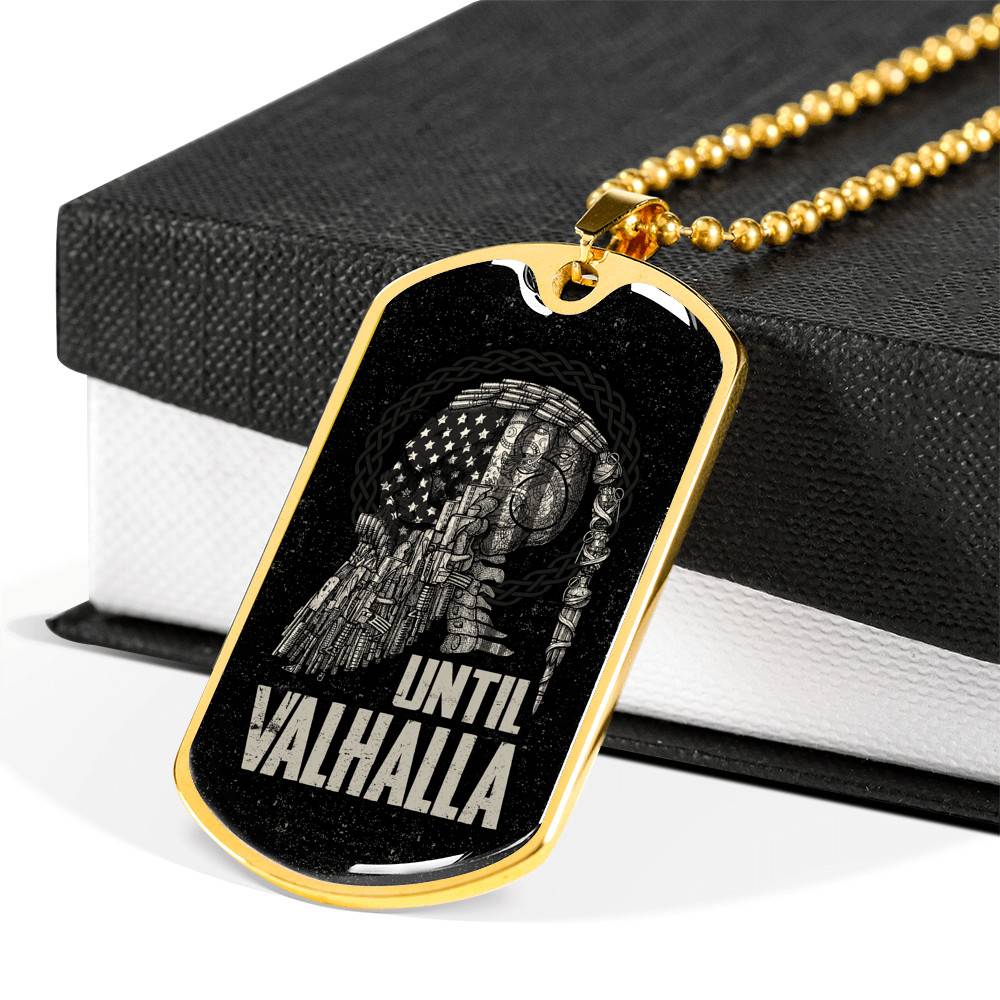Until Valhalla Viking Dog Tag Necklace - Skull American Flag Norse Viking Dog Tag Necklace - Dog Tag (Gold Plated) Until Valhalla Viking Dog Tag Necklace - Skull American Flag Norse Viking Dog Tag Necklace - Dog Tag (Gold Plated)