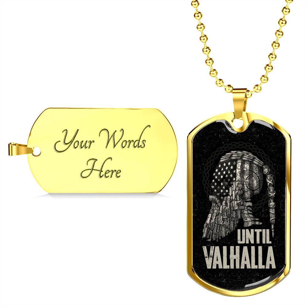 Until Valhalla Viking Dog Tag Necklace - Skull American Flag Norse Viking Dog Tag Necklace - Dog Tag (Gold Plated) Until Valhalla Viking Dog Tag Necklace - Skull American Flag Norse Viking Dog Tag Necklace - Dog Tag (Gold Plated)