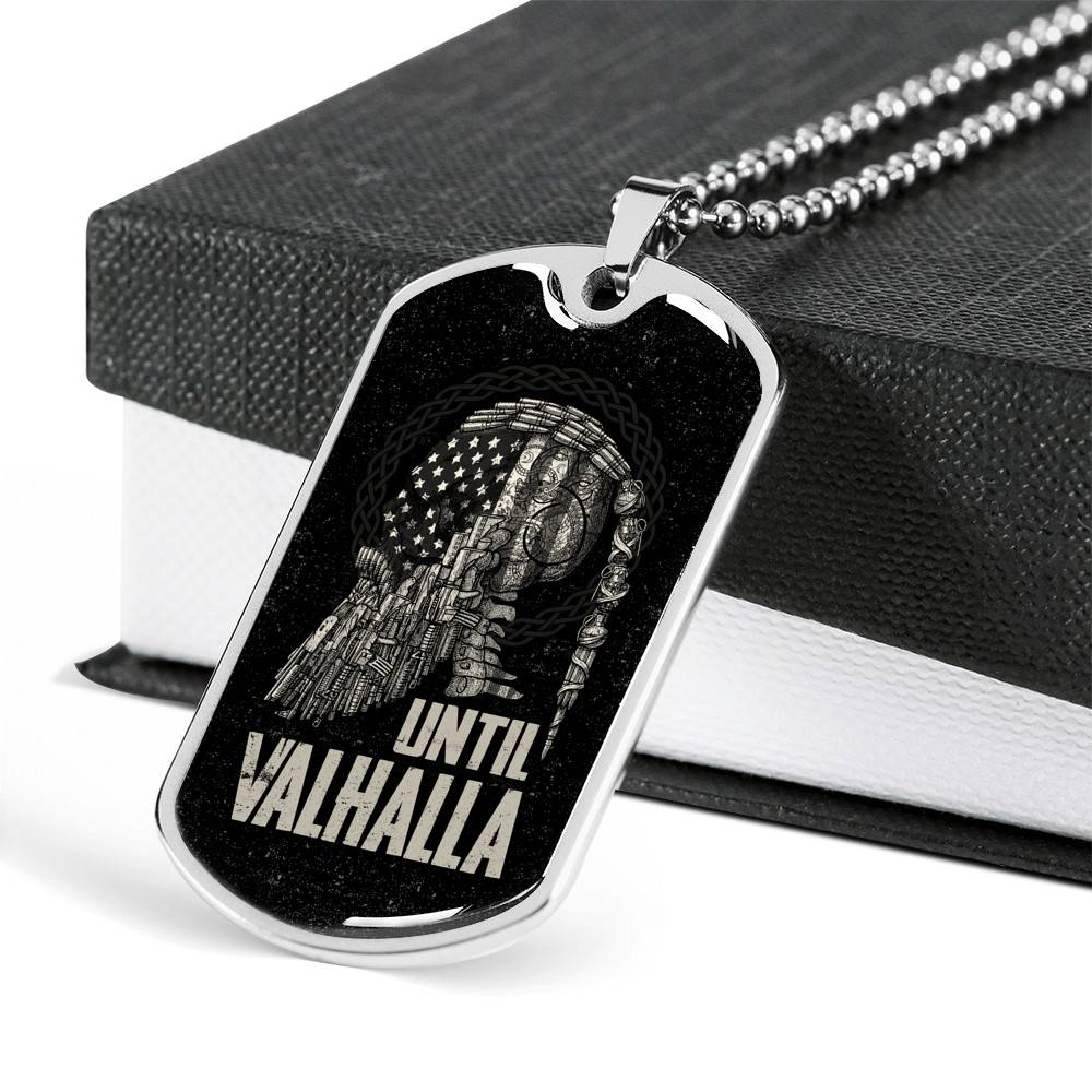 Until Valhalla Viking Dog Tag Necklace - Skull American Flag Norse Viking Dog Tag Necklace - Dog Tag (Silver) Until Valhalla Viking Dog Tag Necklace - Skull American Flag Norse Viking Dog Tag Necklace - Dog Tag (Silver)