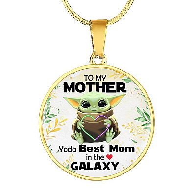 Baby Yoda To My Mother Yoda Best Mom In The Galaxy Happy Mother's Day Circle Pendant Necklace - Circle Luxury Necklace (Gold Plated)