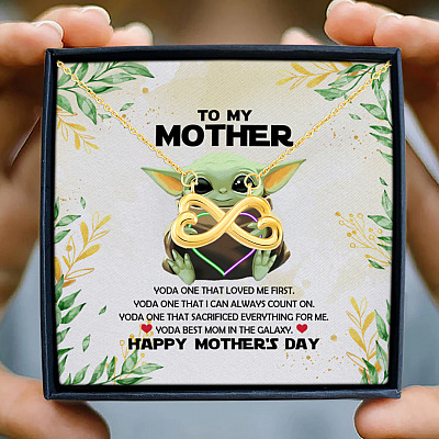 Baby Yoda To My Mother Yoda Best Mom In The Galaxy Happy Mother's Day Infinity Heart Pendant Necklace