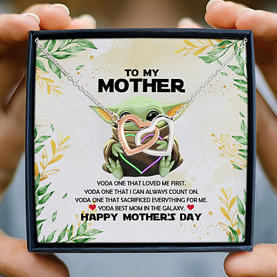 Baby Yoda To My Mother Yoda Best Mom In The Galaxy Happy Mother's Day Interlocking Hearts Pendant Necklace