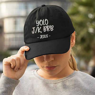 Alternative view of Funny Jesus Easter YO-LO JK BRB Quotes Easter Day Twill Cap - High-Profile Snapback Hat - Trucker Hat
