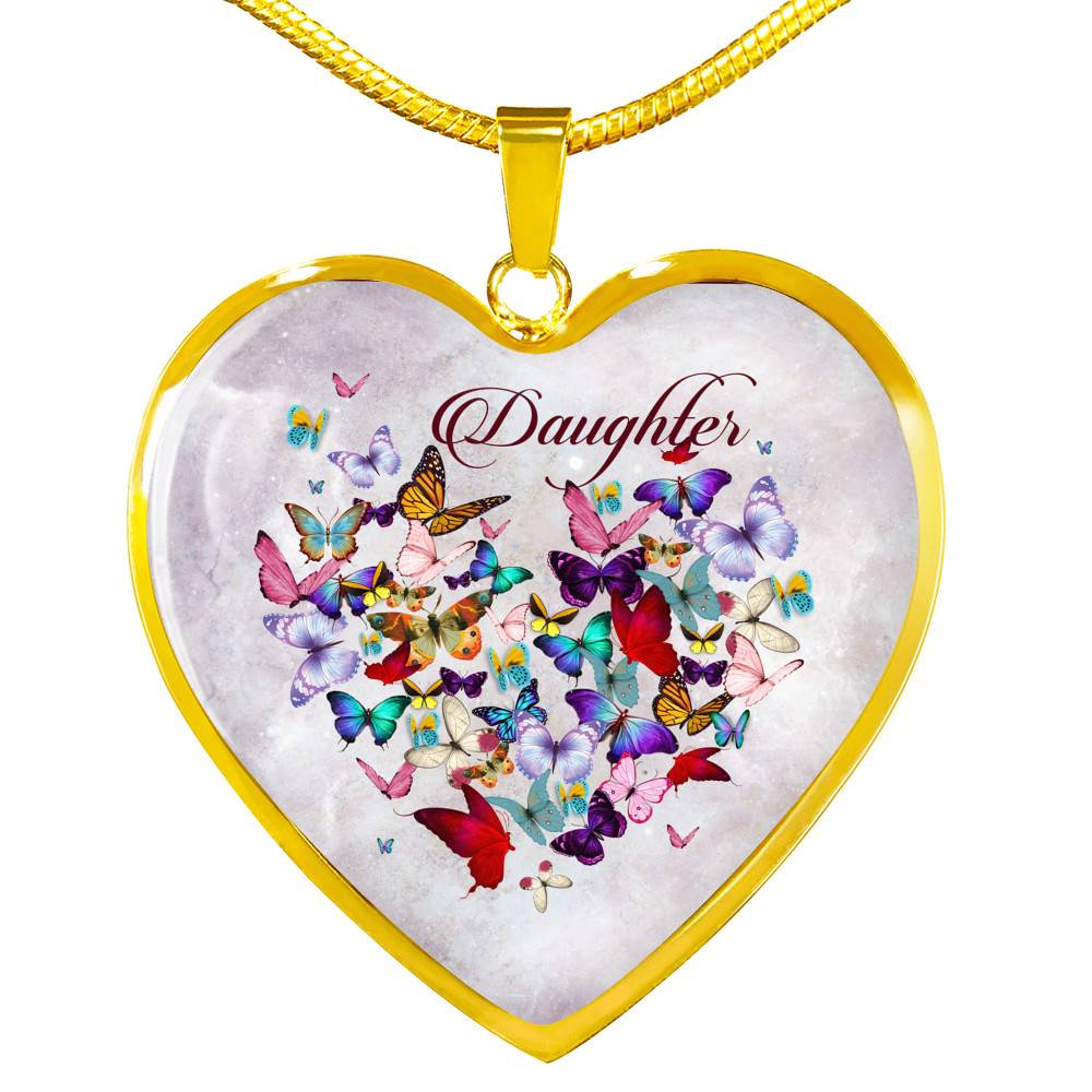 Colorful Butterfly Daughter Heart Pendant Necklace - Daughter Gift Necklace - Heart Luxury Necklace (Gold Plated) Colorful Butterfly Daughter Heart Pendant Necklace - Daughter Gift Necklace - Heart Luxury Necklace (Gold Plated)