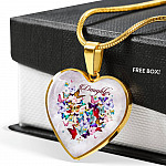 Colorful Butterfly Daughter Heart Pendant Necklace - Daughter Gift Necklace - Heart Luxury Necklace (Gold Plated)