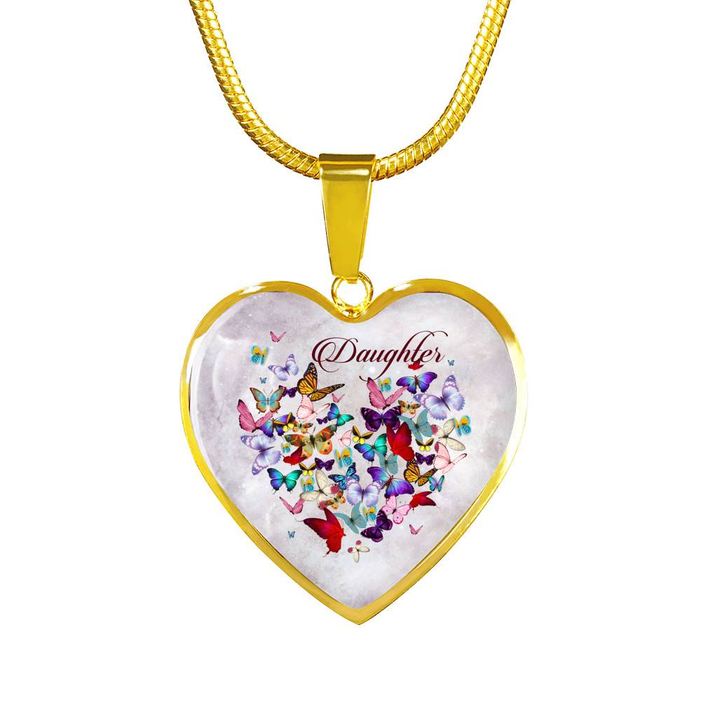 Colorful Butterfly Daughter Heart Pendant Necklace - Daughter Gift Necklace - Heart Luxury Necklace (Gold Plated) Colorful Butterfly Daughter Heart Pendant Necklace - Daughter Gift Necklace - Heart Luxury Necklace (Gold Plated)