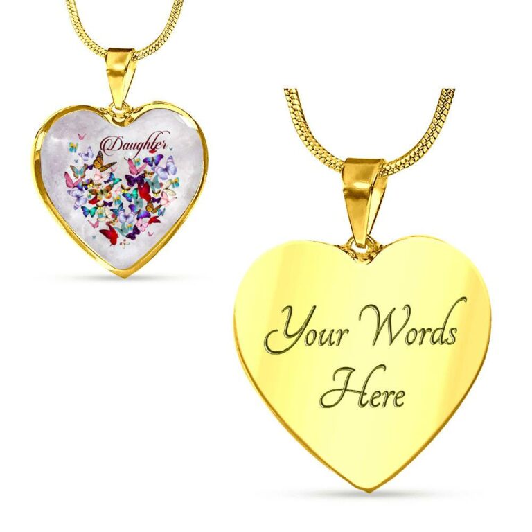 Colorful Butterfly Daughter Heart Pendant Necklace - Daughter Gift Necklace - Heart Luxury Necklace (Gold Plated)