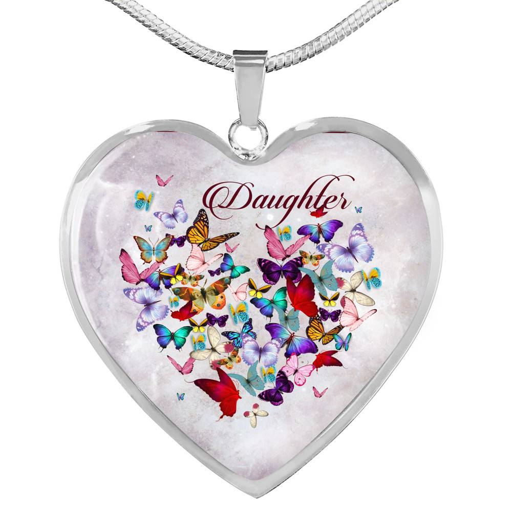 Colorful Butterfly Daughter Heart Pendant Necklace - Daughter Gift Necklace - Heart Luxury Necklace (Silver) Colorful Butterfly Daughter Heart Pendant Necklace - Daughter Gift Necklace - Heart Luxury Necklace (Silver)