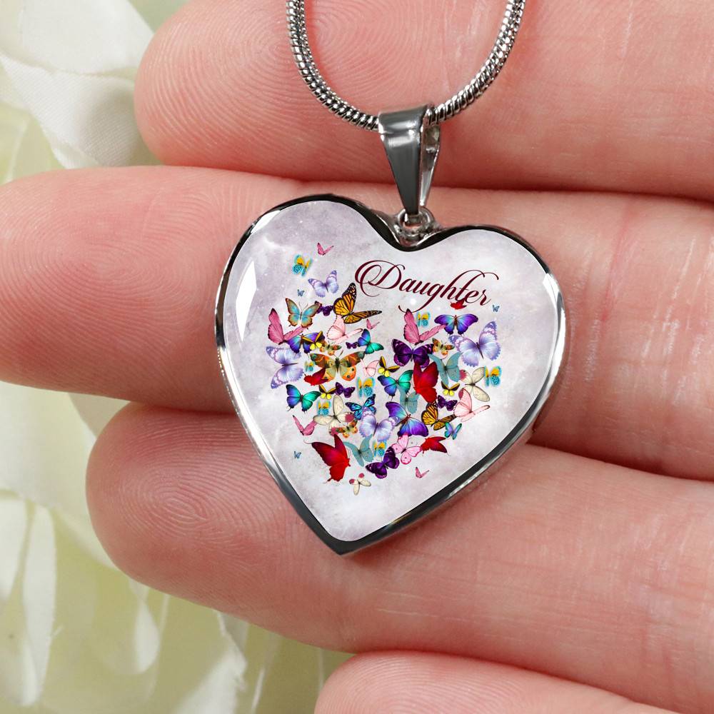Colorful Butterfly Daughter Heart Pendant Necklace - Daughter Gift Necklace - Heart Luxury Necklace (Silver) Colorful Butterfly Daughter Heart Pendant Necklace - Daughter Gift Necklace - Heart Luxury Necklace (Silver)