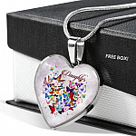 Colorful Butterfly Daughter Heart Pendant Necklace - Daughter Gift Necklace - Heart Luxury Necklace (Silver)